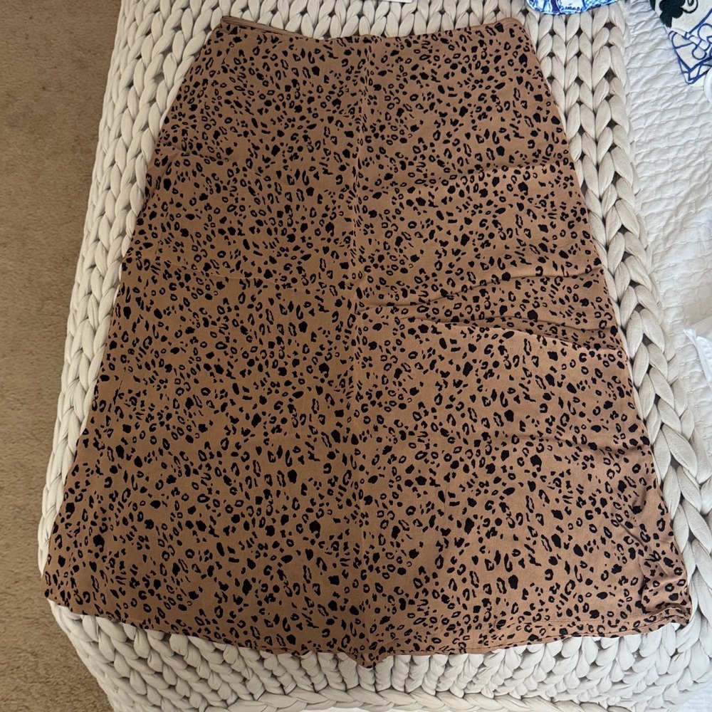 Reformation Brown Leopard Print Midi Skirt